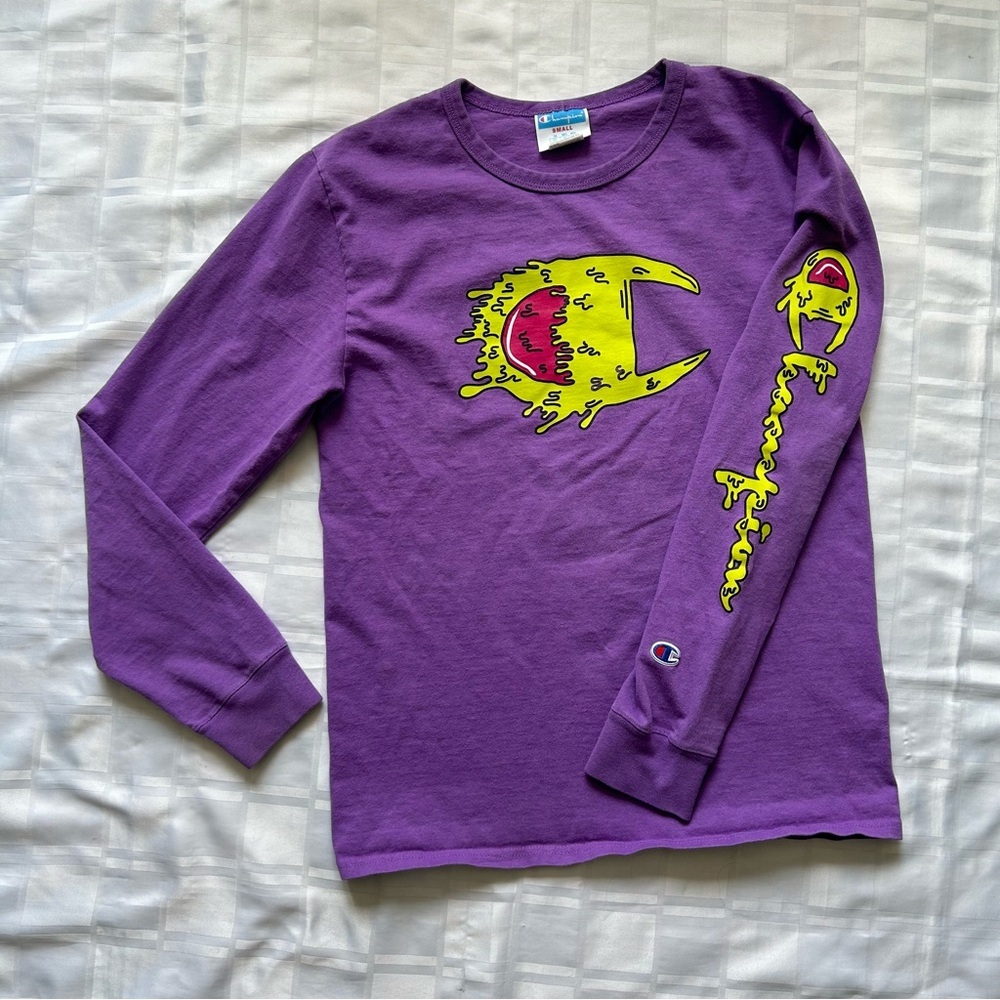 Champion Purple Long Sleeve Tee with Yellow Graphic